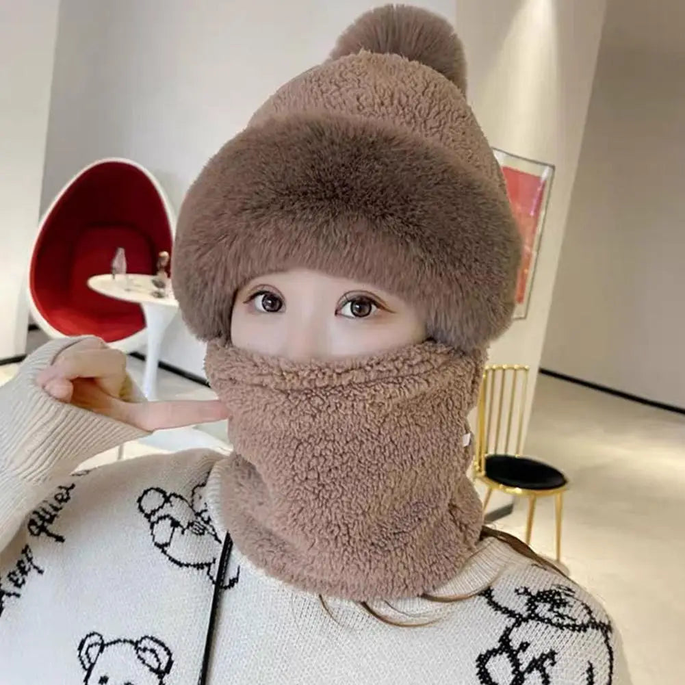 Winter Hats for Women 2024 New Autumn and Winter Collar Scarf Mask One Thick Warm Ear Protection Windproof Hooded Solid Color