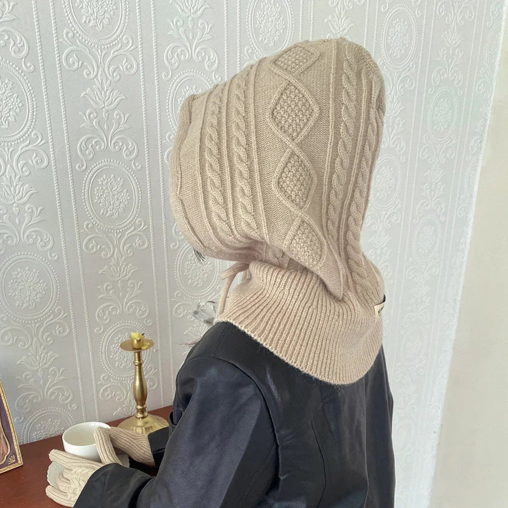 Knitted Balaclava Hat Winter Warm Thicken Imitation Cashmere Scarf Set Shawl Split Finger Gloves Wool Pullover Hat Accessories