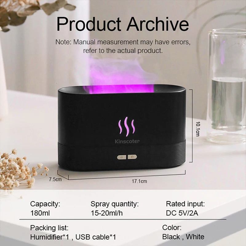 KINSCOTER Aroma Diffuser Air Humidifier Ultrasonic Cool Mist Maker Fogger Led Essential Oil Flame Lamp Difusor