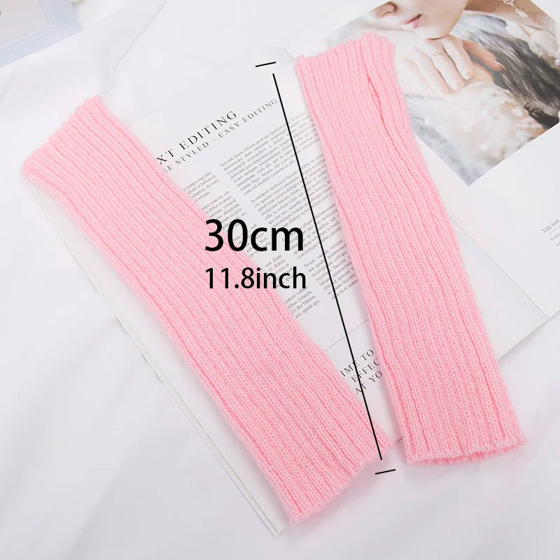 Long Fingerless Gloves Women Mitten Winter Arm Warmer Kawaii Knitted Sleeve Soft Girls Anime Clothes Punk Gothic Lolita Gloves