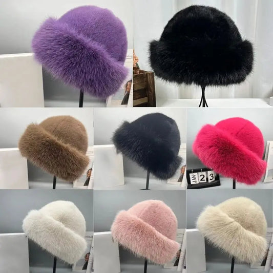 Winter Plush Hat Women Thickened Warm Bucket Hats For Women Men Simple Imitation Fur Ear Protection Cap Windproof Fisherman Cap