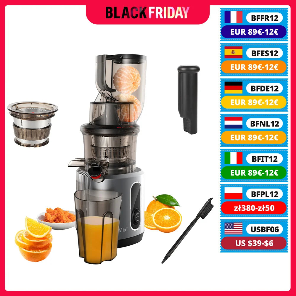 BioloMix Cold Press Juicer with 75mm Feed Chute, 200W 40-65RPM Powerful Motor Slow Masticating Juice Extractor Fits Whole Fruits