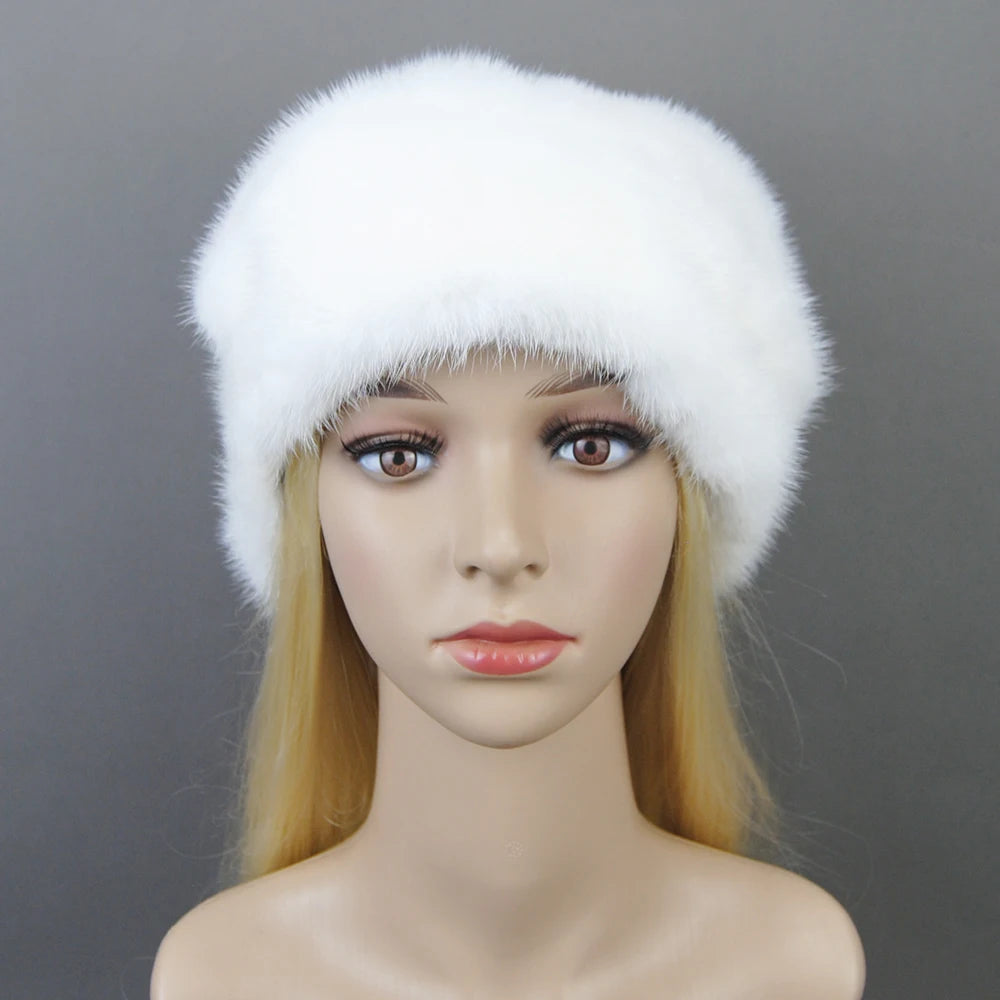 2024 Fashion Hot Whole Genuine Mink Fur Hats Female Winter With Mink Fur Pompons Elegant Luxury High Quality Ladies Beanie Hat