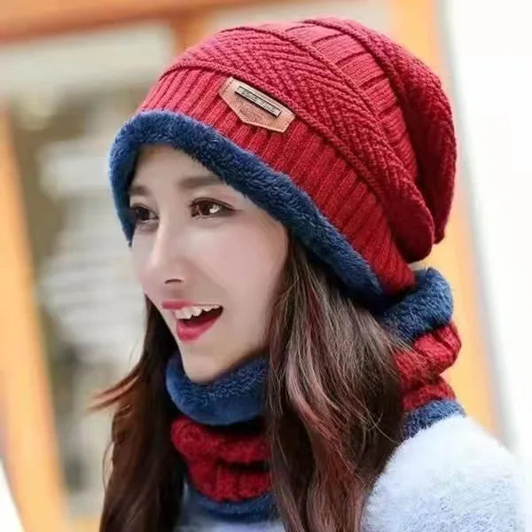 2023New Winter Hats Knit Cap Men Velvet Hat Coral Fleece Scarf Outdoor Riding Hat Warm Thickening Plus Velvet Neck Protect Cap