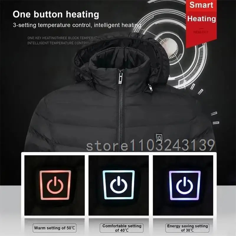 25 Areas Heated Jacket Men Women USB Electric Heated Down Jacket Thermal Self Heating Jacket Hiking Camping Ski Winter Coat