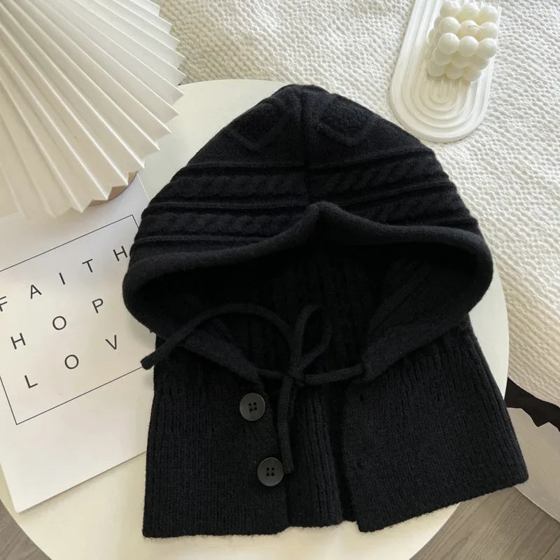 Knitted Balaclava Hat Winter Warm Thicken Imitation Cashmere Scarf Set Shawl Split Finger Gloves Wool Pullover Hat Accessories