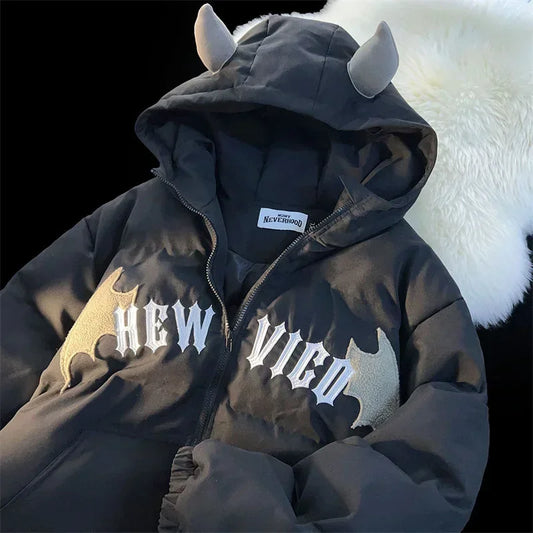 2000s Couples Winter New Devil Bread Clothing Casual Hooded Jacket Embroidered Cotton-padded Jackets Coats New Jacket In Winter