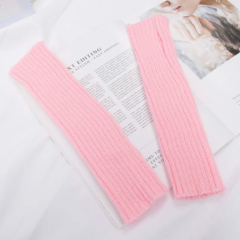 Long Fingerless Gloves Women Mitten Winter Arm Warmer Kawaii Knitted Sleeve Soft Girls Anime Clothes Punk Gothic Lolita Gloves