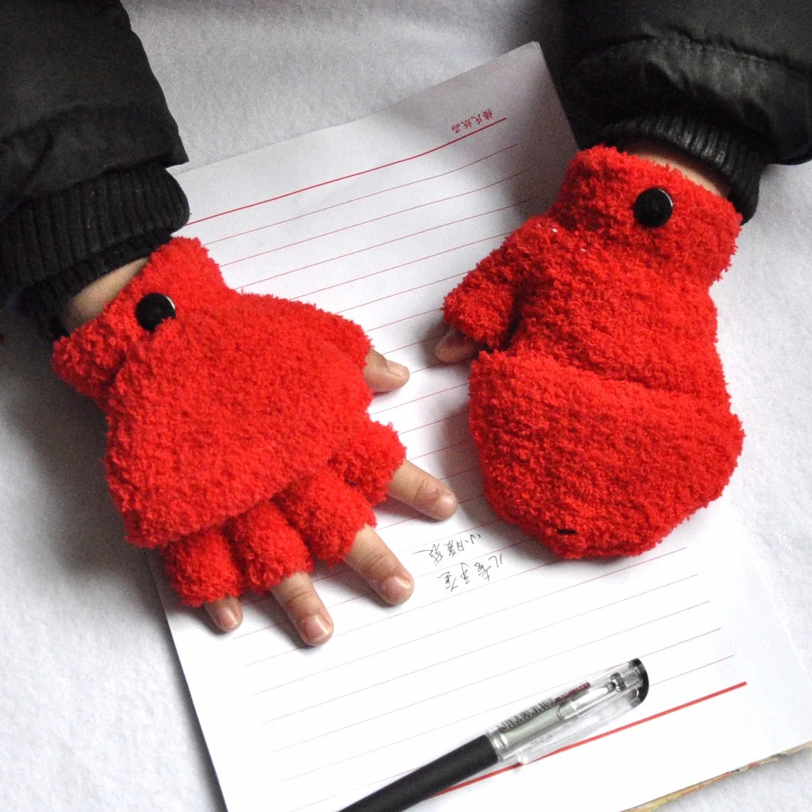 Plush Thickened Warm Baby Gloves Children Pupil Student Winter Mittens Coral Fleece Flip Full Finger Gloves For 5-11Y Kid Gloves