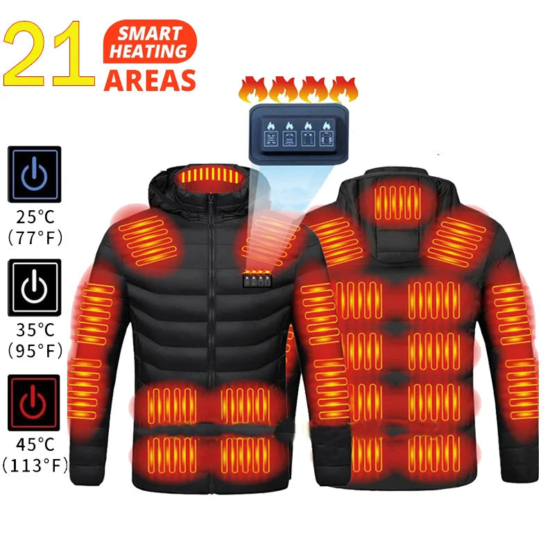 21 Areas Heated Jacket Mens Jacket Waterproof Heating Jacket Men Warm Winter Jackets Parkas Coat Heated Vest Tactical