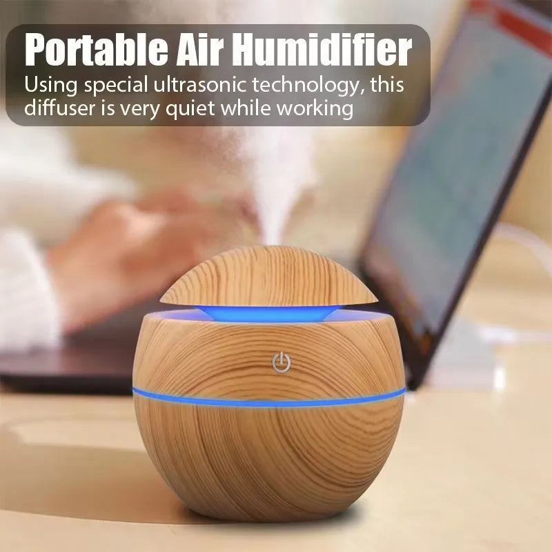 USB Ultrasonic Cool Mist Sprayer Essential Oil Fragrance Mini Home Wood Grain Air Humidifier Electric Air Aroma Diffuser Purifie