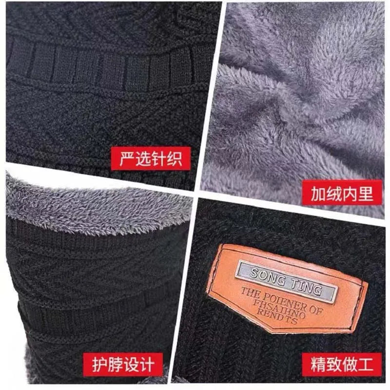 2023New Winter Hats Knit Cap Men Velvet Hat Coral Fleece Scarf Outdoor Riding Hat Warm Thickening Plus Velvet Neck Protect Cap