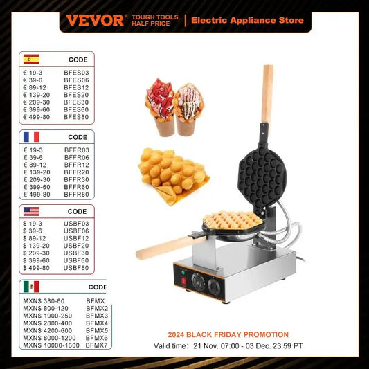 VEVOR Egg Bubble Electric Waffle Maker Nonstick Waffle Making Machine Home Appliance Gaufriers Baking Snack Gaufres Waffle Irons