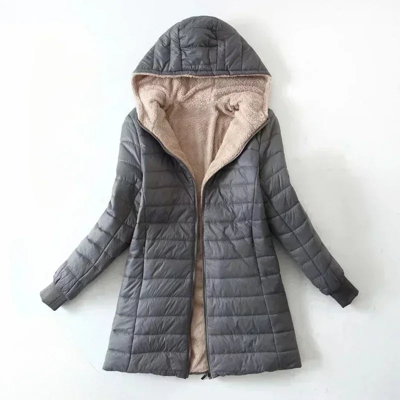 Women Winter Warm Lined Quilted Jacket Fuzzy Fleece Lightweight Zip Long Sleeve Hooded Coat with Pocket Fashion Coats Outwear