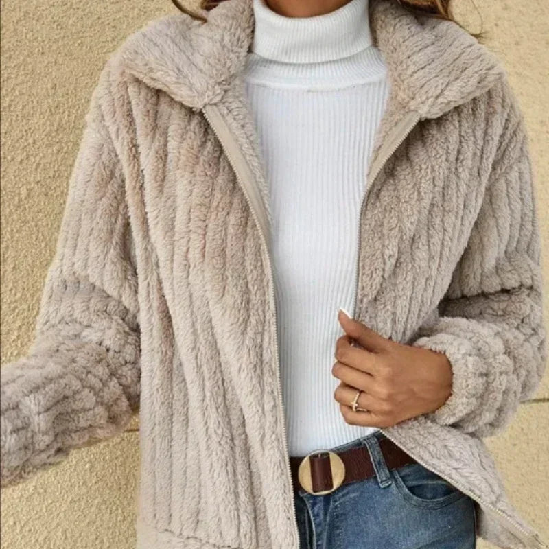 Women Warm Jacket Stylish Solid Color Coat Long Sleeve Design Outerwears Women Winter Clothes