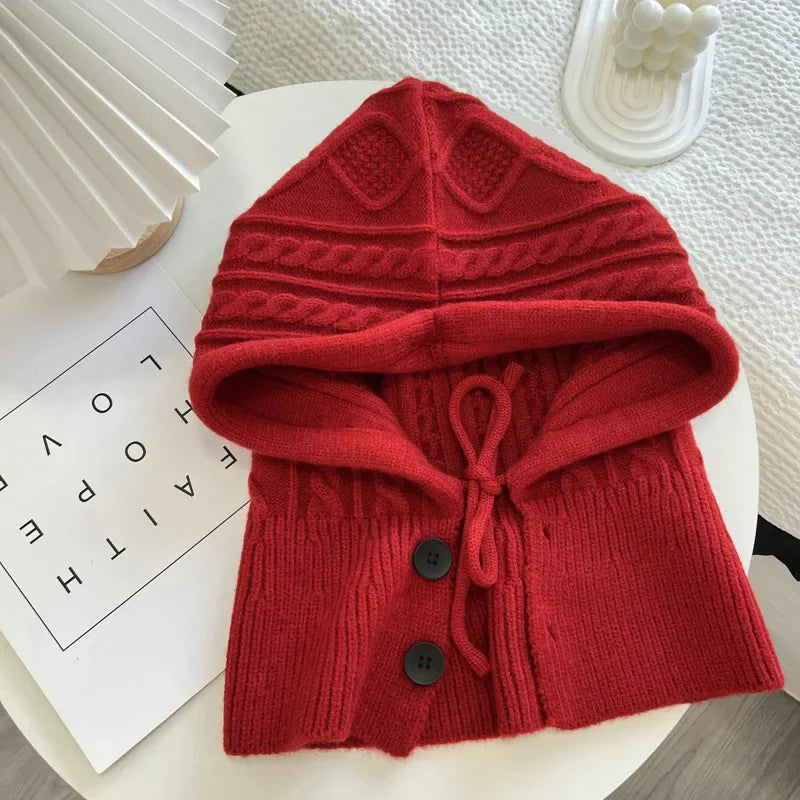 Knitted Balaclava Hat Winter Warm Thicken Imitation Cashmere Scarf Set Shawl Split Finger Gloves Wool Pullover Hat Accessories