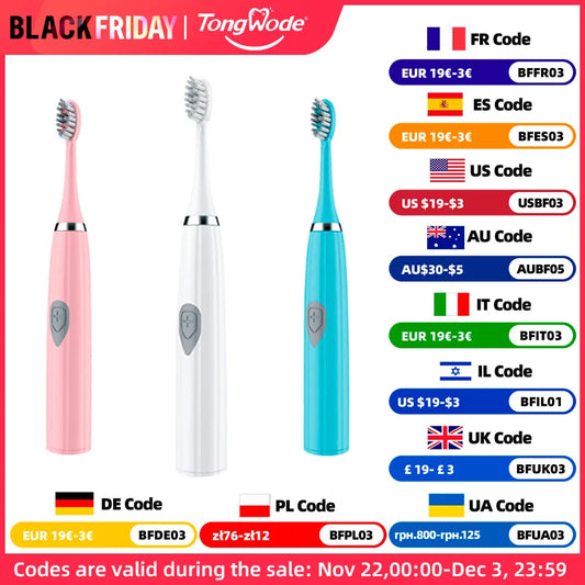 Tongwode Electric Toothbrush for Adults Soft Bristle Portable Battery Endurance IPX6 Waterproof Intelligent Effective Oral Care