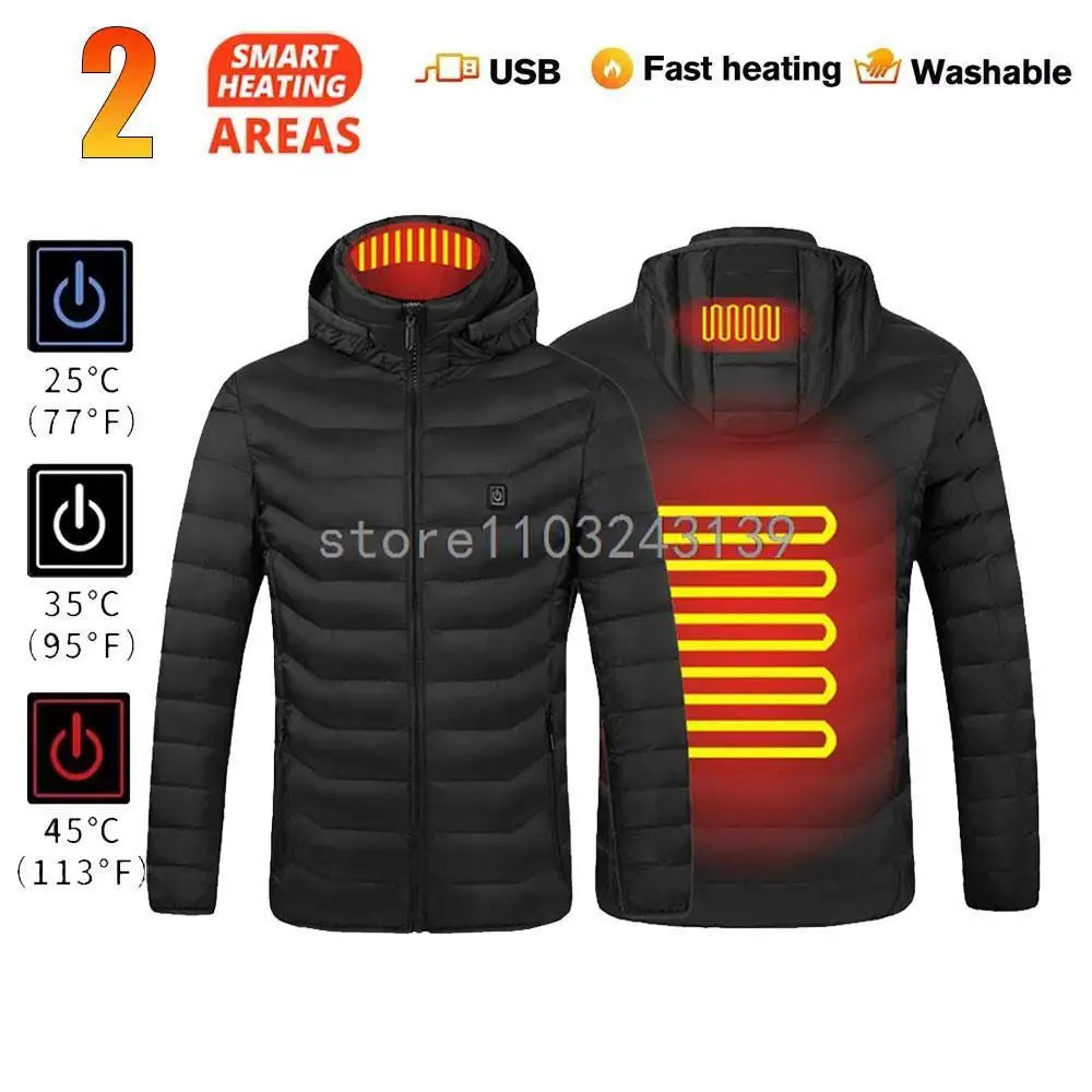 25 Areas Heated Jacket Men Women USB Electric Heated Down Jacket Thermal Self Heating Jacket Hiking Camping Ski Winter Coat