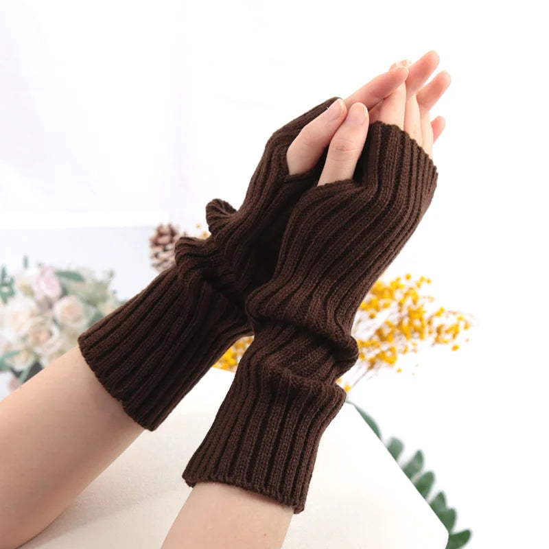 Long Fingerless Gloves Women Mitten Winter Arm Warmer Kawaii Knitted Sleeve Soft Girls Anime Clothes Punk Gothic Lolita Gloves