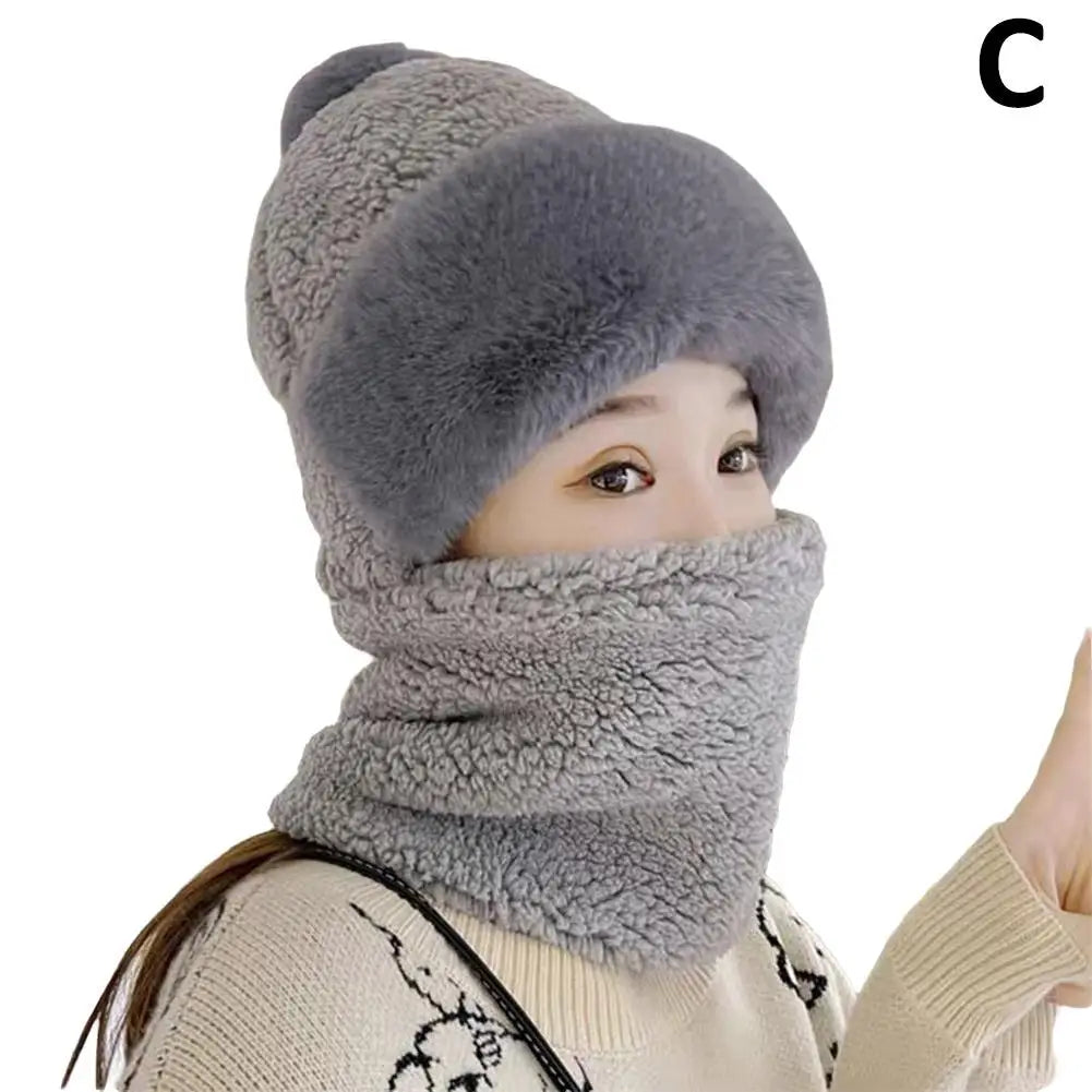 Winter Hats for Women 2024 New Autumn and Winter Collar Scarf Mask One Thick Warm Ear Protection Windproof Hooded Solid Color