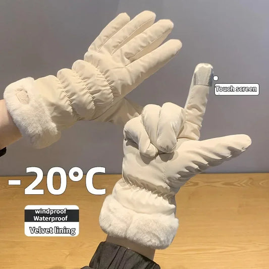 2024 Cute Padded Gloves Little Bear Gloves Women Winter Fleece Thickened Warm Cycling Mountaineering Skiing Plush Cotton Gloves