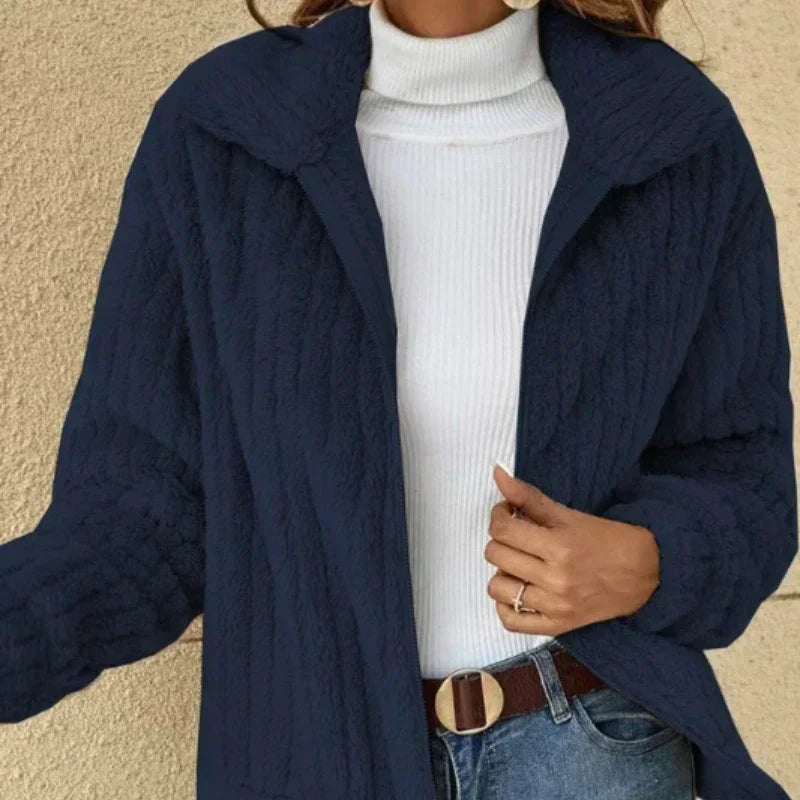 Women Warm Jacket Stylish Solid Color Coat Long Sleeve Design Outerwears Women Winter Clothes