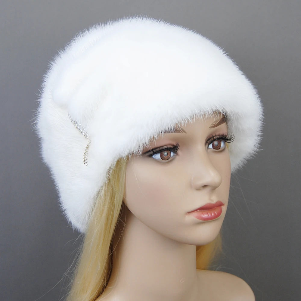 2024 Fashion Hot Whole Genuine Mink Fur Hats Female Winter With Mink Fur Pompons Elegant Luxury High Quality Ladies Beanie Hat