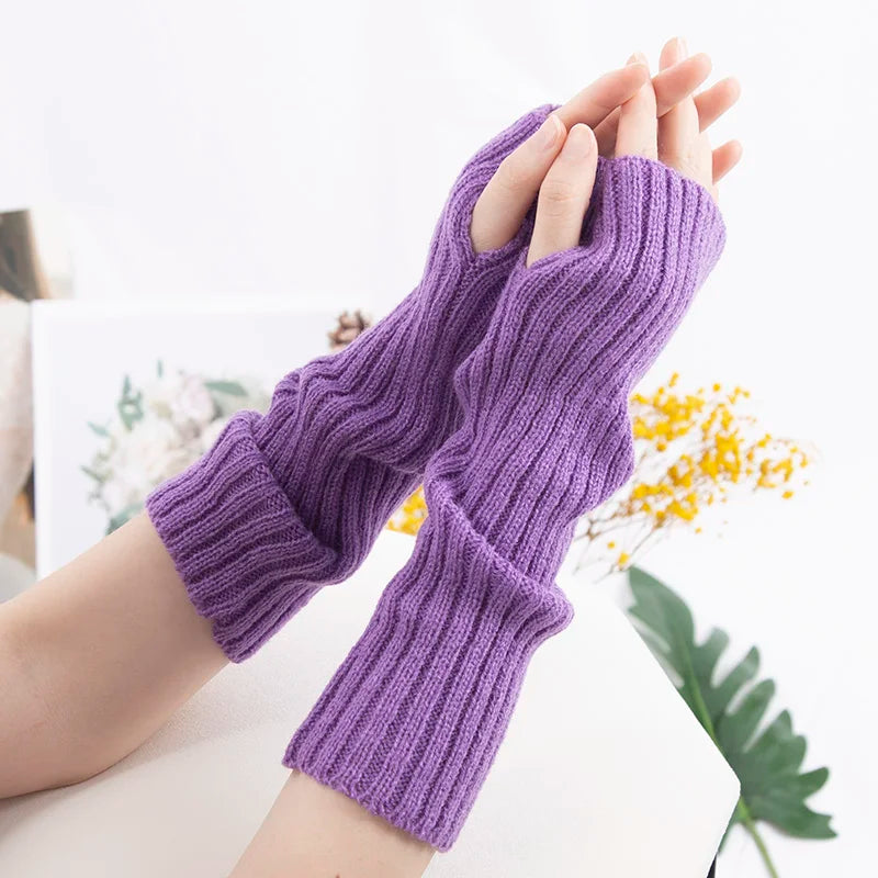 Long Fingerless Gloves Women Mitten Winter Arm Warmer Kawaii Knitted Sleeve Soft Girls Anime Clothes Punk Gothic Lolita Gloves