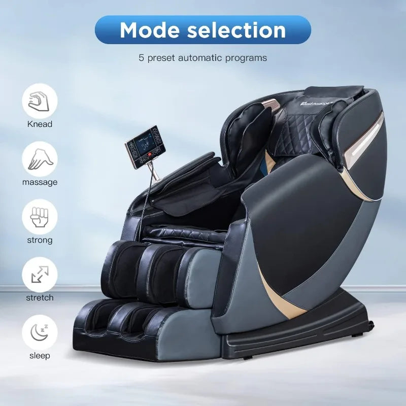 PayLeeHere Full Body Shiatsu Massage Chair with Gravity, Air Massage System, Wormwood Therapy, and Bluetooth Speaker, Black