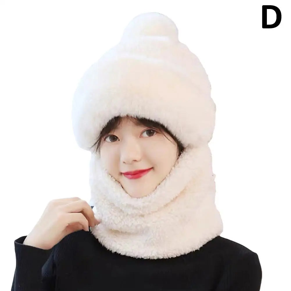 Winter Hats for Women 2024 New Autumn and Winter Collar Scarf Mask One Thick Warm Ear Protection Windproof Hooded Solid Color