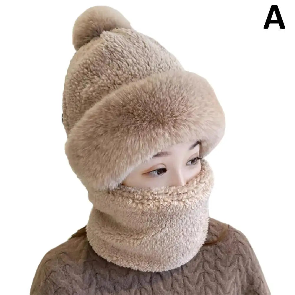 Winter Hats for Women 2024 New Autumn and Winter Collar Scarf Mask One Thick Warm Ear Protection Windproof Hooded Solid Color